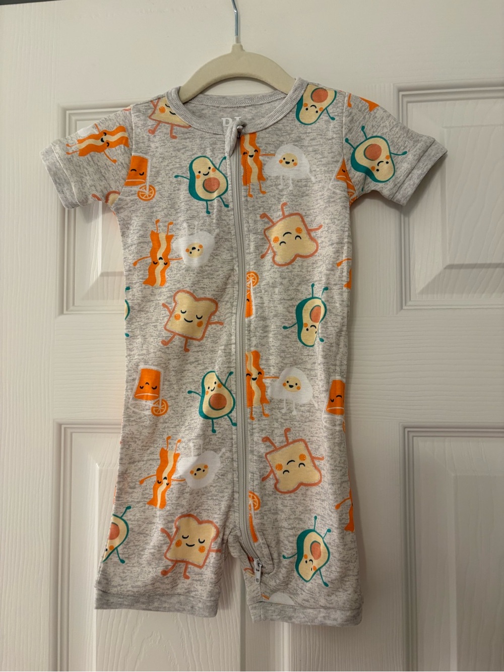 NWT Children’s Place Gray Short-Sleeve Breakfast Print One-Piece pajamas